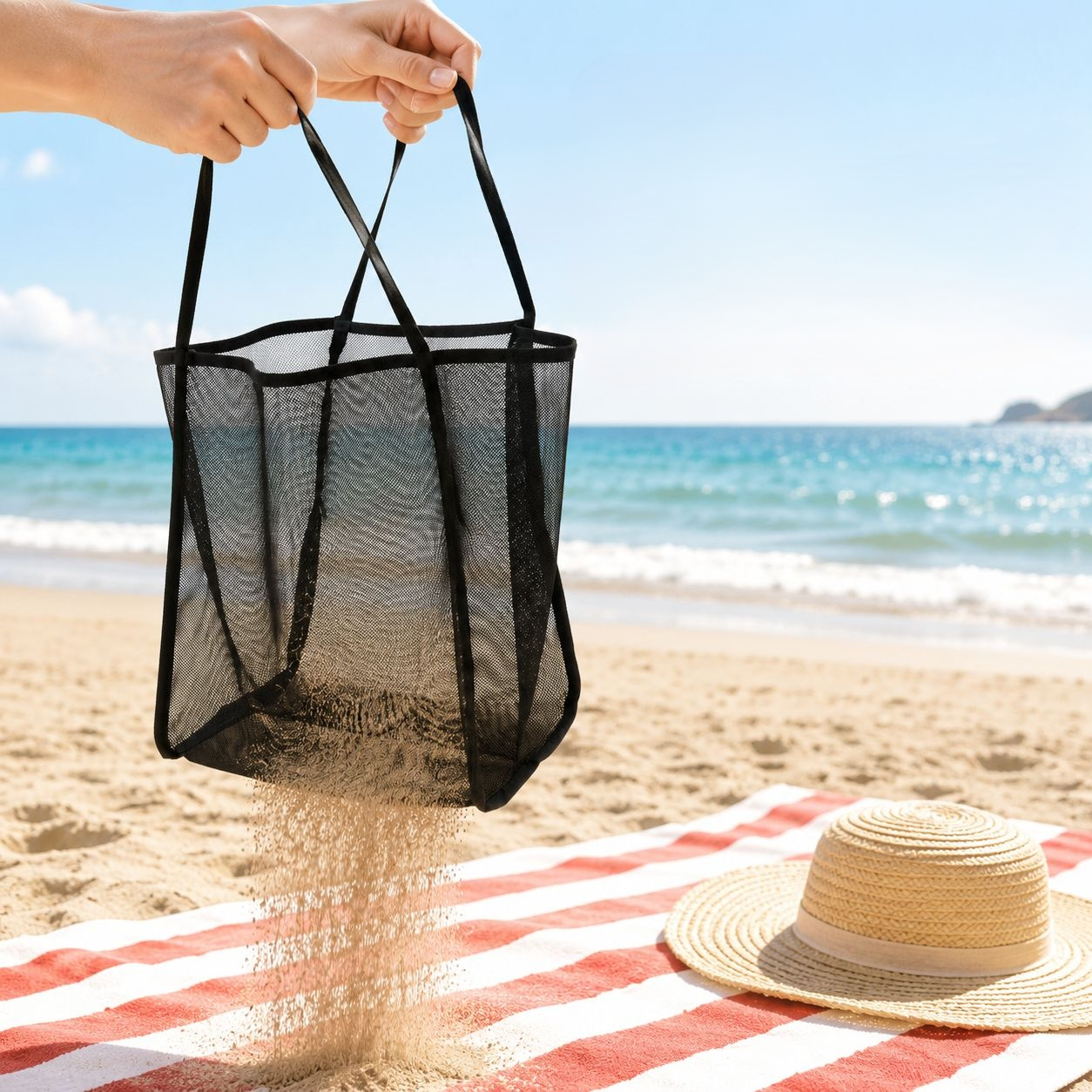 Extra Large Capacity Mesh Storage Beach Bag with Multiple Compartments