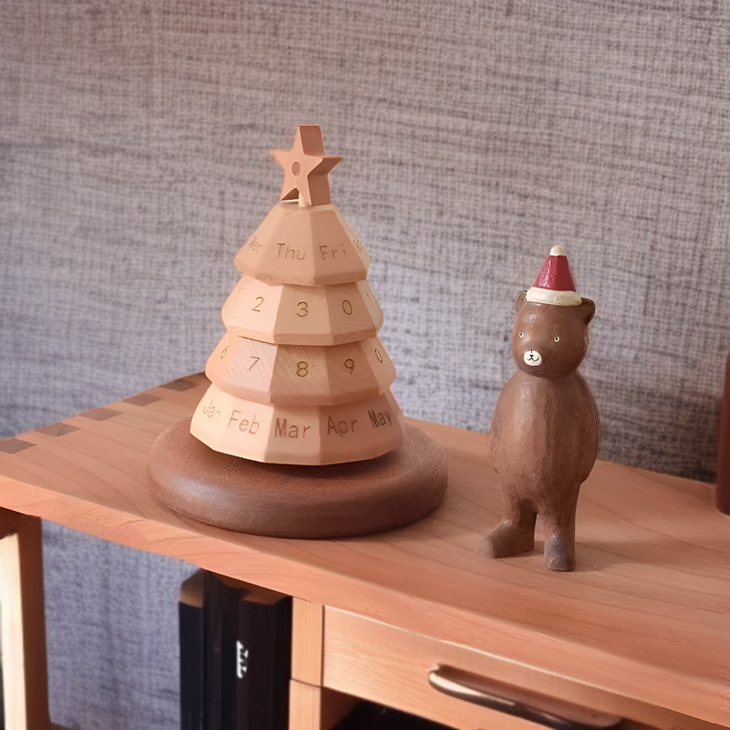 クリスマスツリーカレンダー、クリスマスデコレーション、木製テーブル、ミニクリスマスツリー、カウントダウンカレンダー、オーナメント、回転式パーペチュアルカレンダー、デコレーションカレンダー、クリスマスの