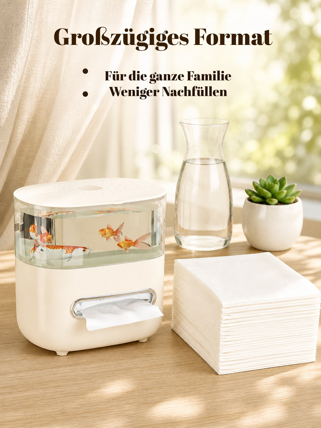 Multifunktionale Deko mit doppellagiger Taschentuchbox und sichtbarem Aquarium