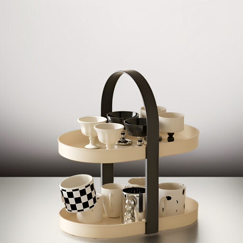 ティーカップマグコーヒーカップデスクトップティーテーブルカップホルダー防塵軽量高級シンプル多層パンチフリーフロア収納ラック