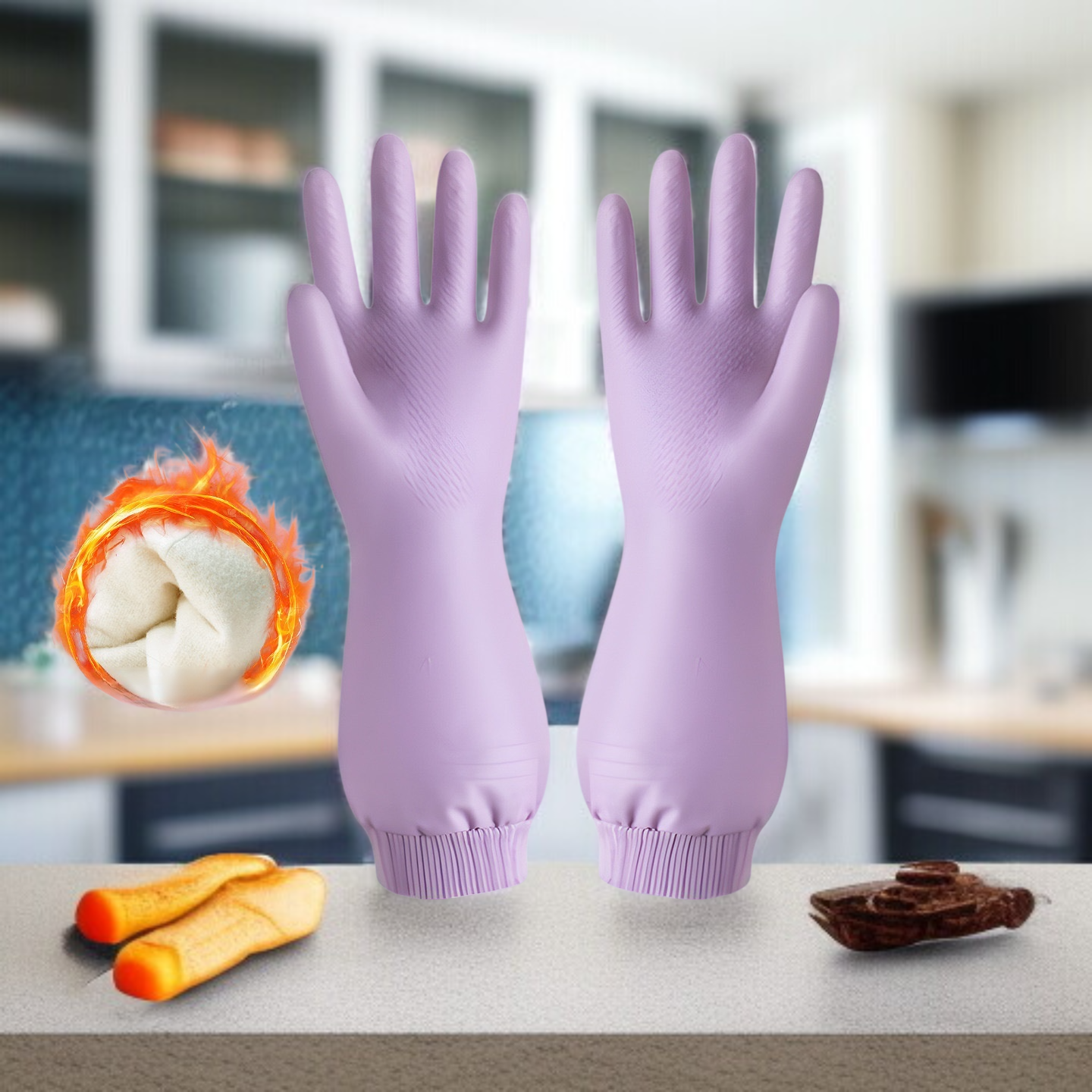 Women'S Dishwashing Gloves Household Gloves Thickened Waterproof Household Padded