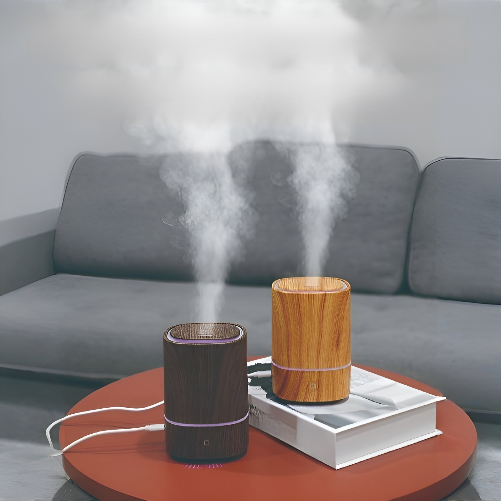 新しい空気加湿器USB車オフィス木目調アロマセラピーマシン超音波スプレー家庭用清浄機