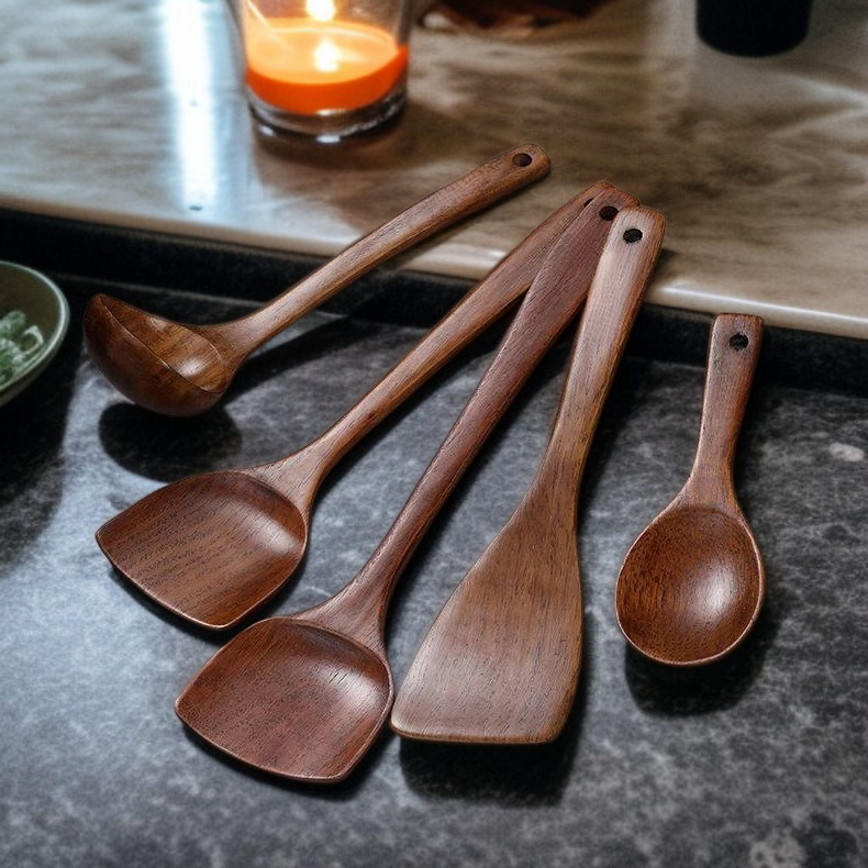 ไม้พายสำหรับกระทะไม่ติด ช้อนตักอาหารไม้ทนความร้อนเหมาะสำหรับผัดและตักข้าว