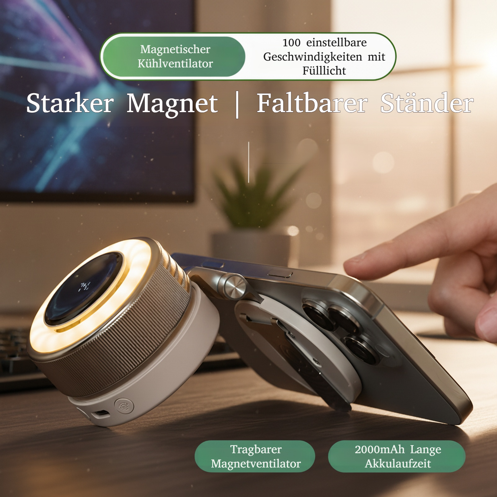 Tragbarer, kabelloser, magnetischer Handventilator ohne Blätter, wiederaufladbar