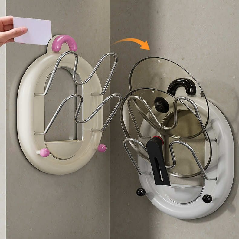Soporte de tapa de olla de pared multicapa con ventosa