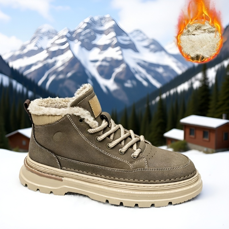 남성 아웃도어 스노우 부츠 융털 가죽 하이탑 워커