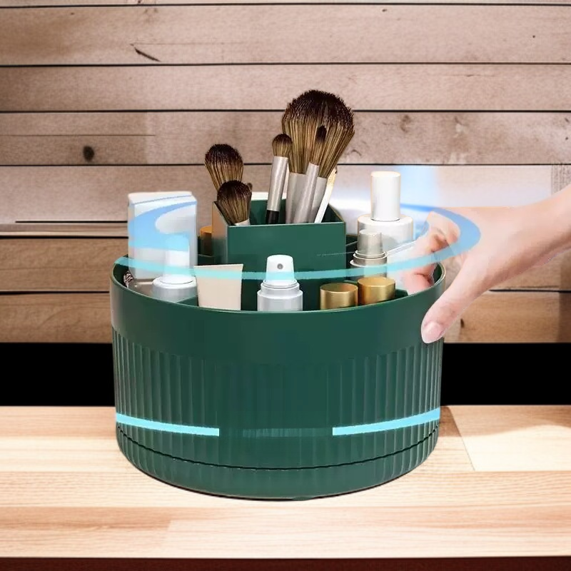 Organizador giratorio de maquillaje para escritorio, soporte para pinceles y lápices de ojos