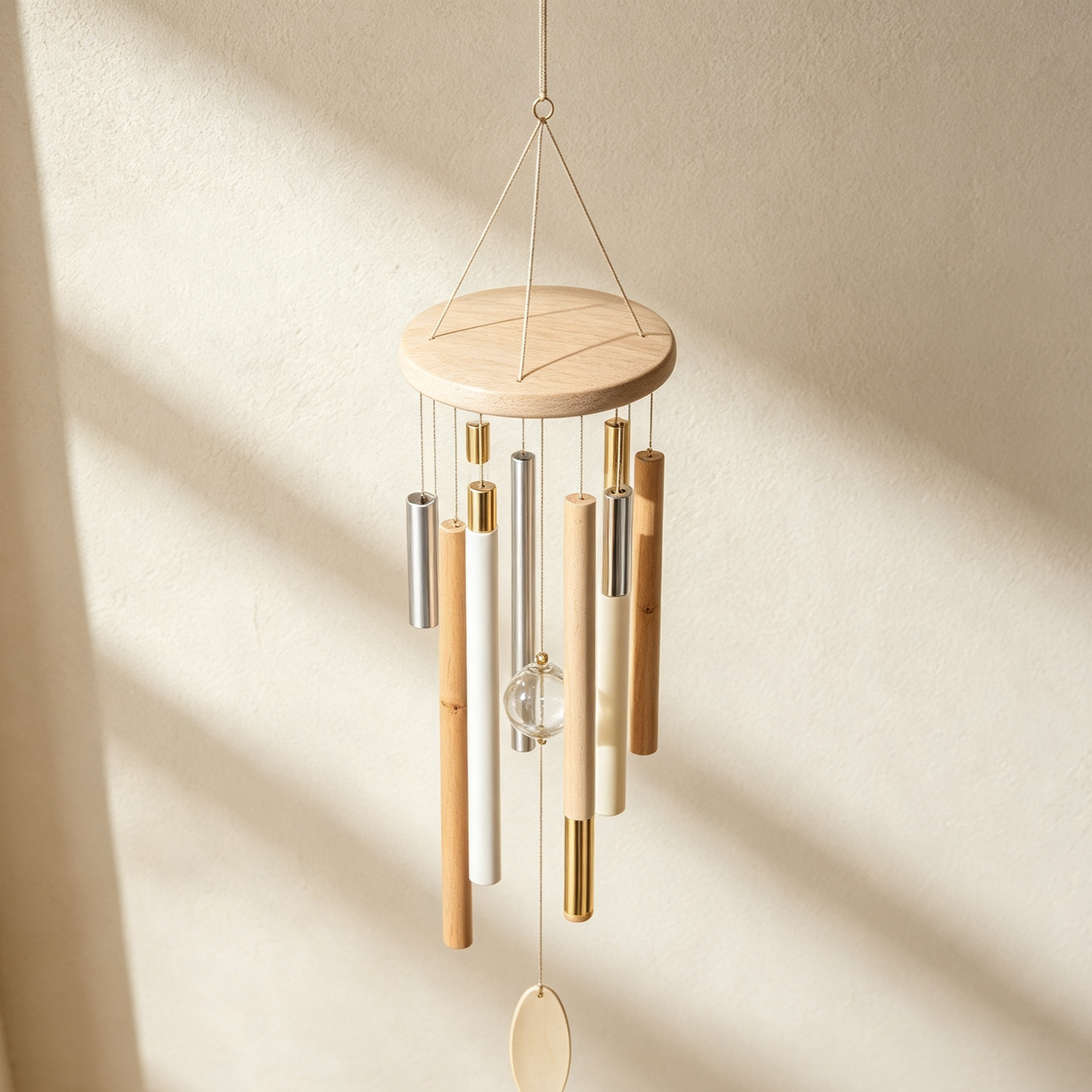 Bamboo, wood and metal wind chimes (2 pieces)