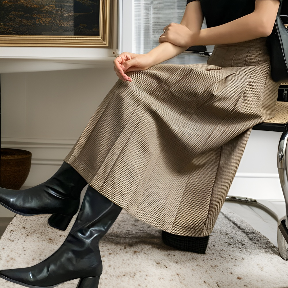 긴 니트 미디 스커트