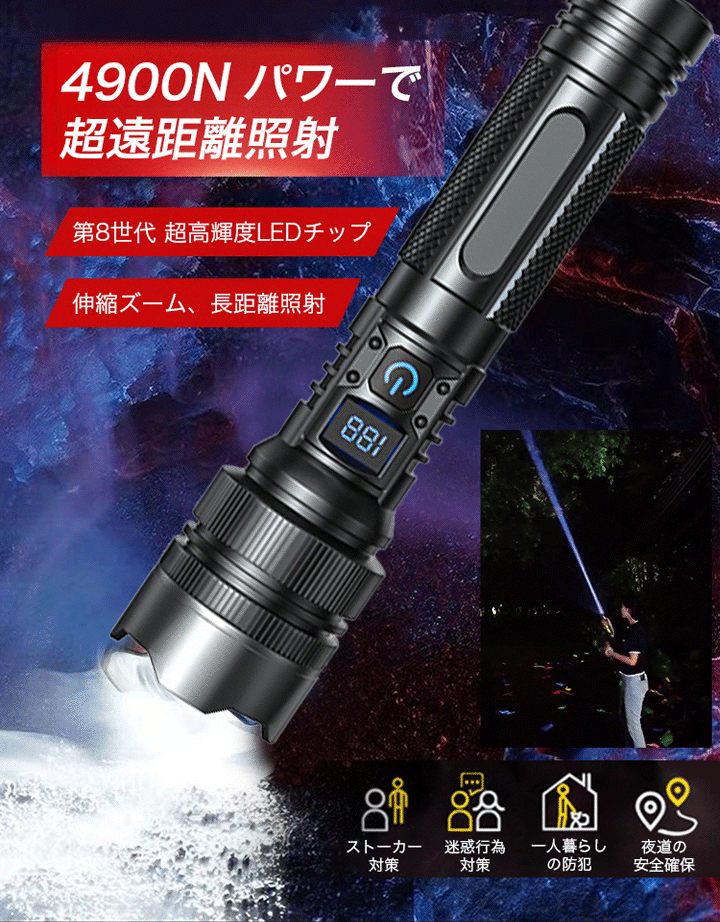 防災やアウトドアに便利なハイパワー・LED懐中電灯