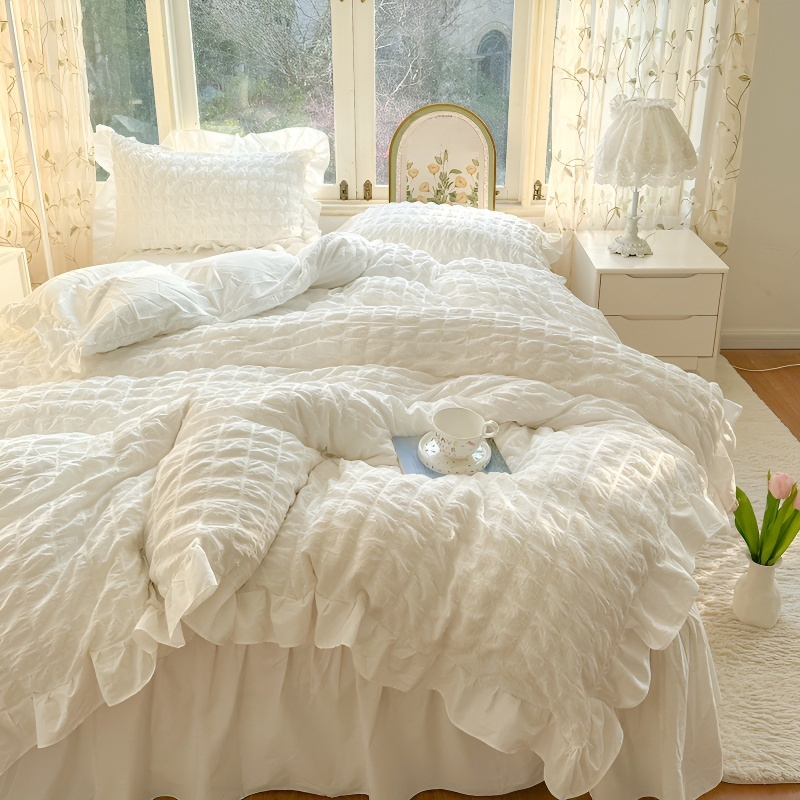 水洗棉泡泡紗提花床裙四件套