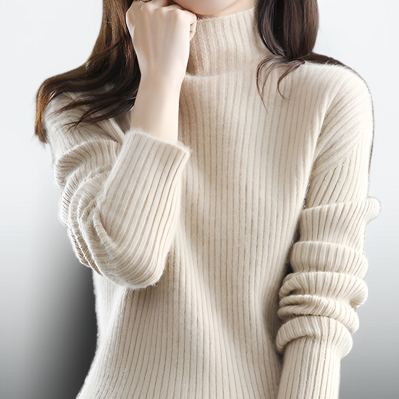 تيشيرت صوفي نسائي جديد لخريف وشتاء، بياقة نصف عالية، تصميم ضيق، لون سادة