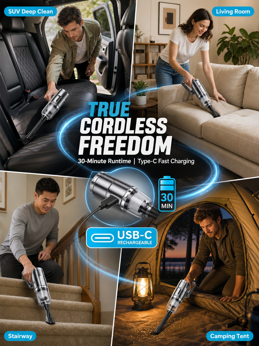 Wireless Charging Portable Car Vacuum Cleaner