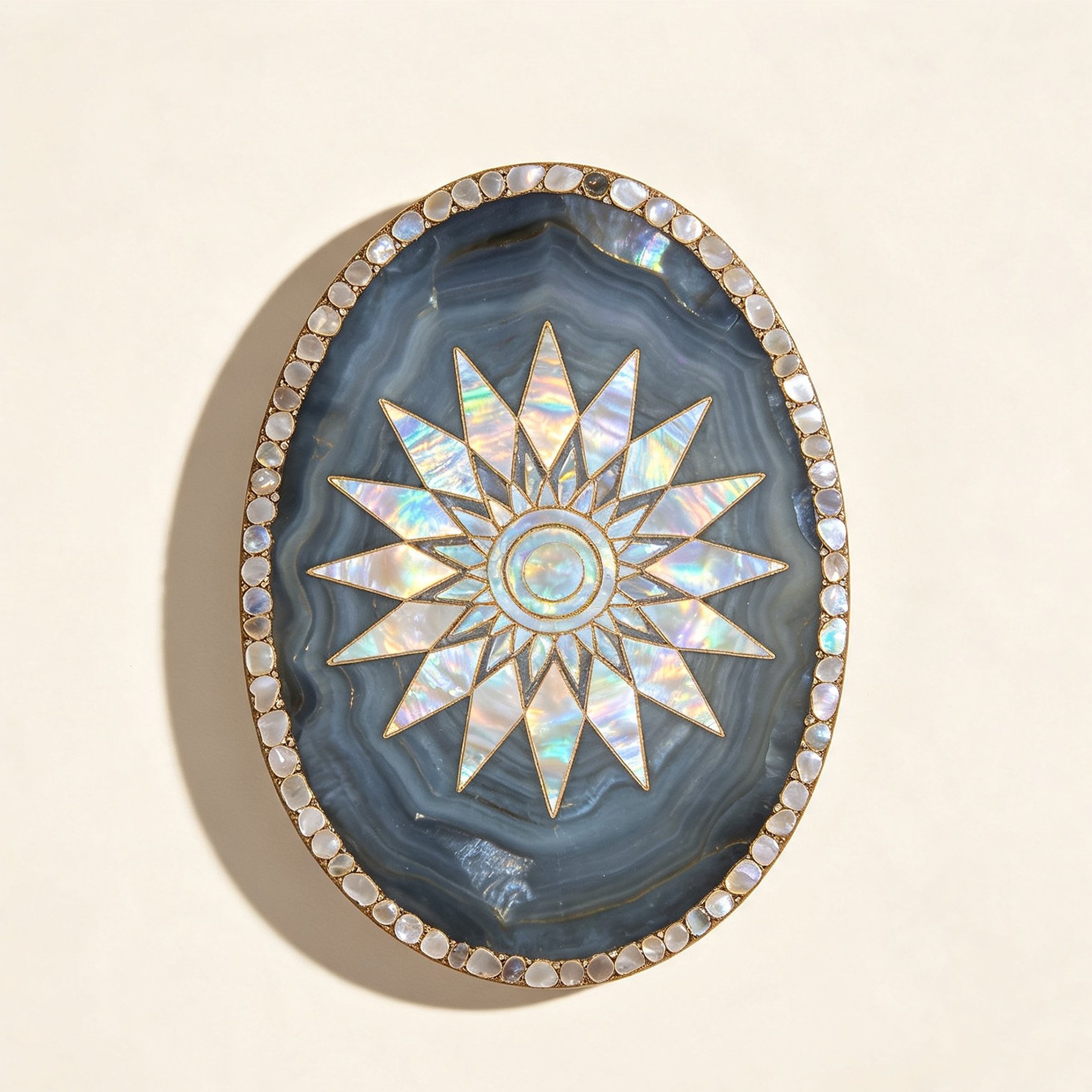 Mother-of-pearl and agate oval coaster