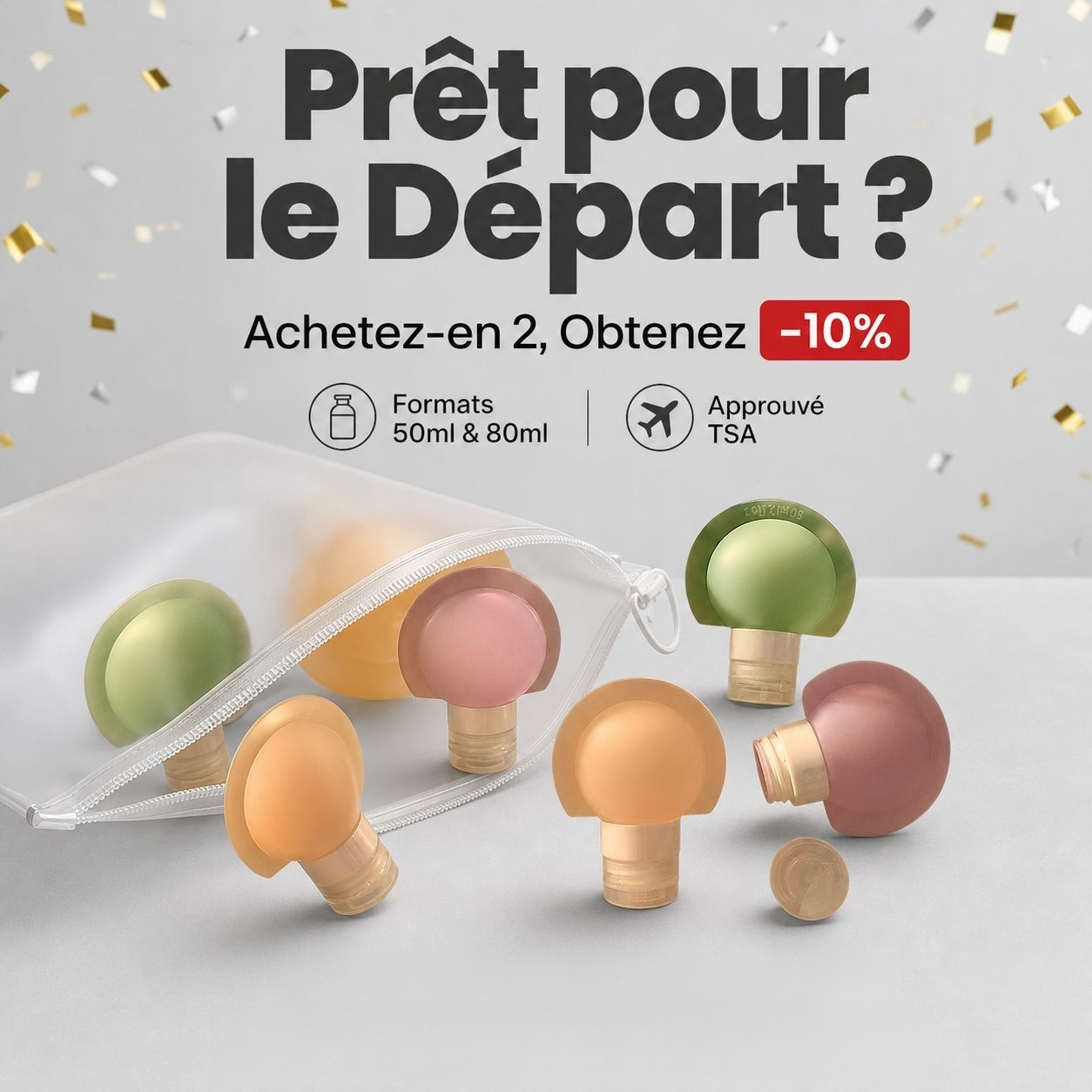 Flacon de voyage en silicone pour shampooing et gel douche