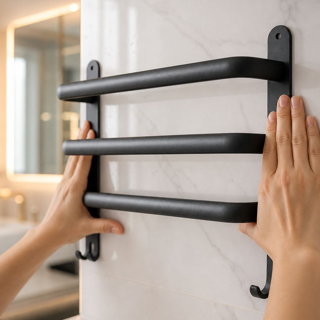 Porte-serviettes, étagère de salle de bain, sans perçage, étagère de rangement, porte-serviettes com