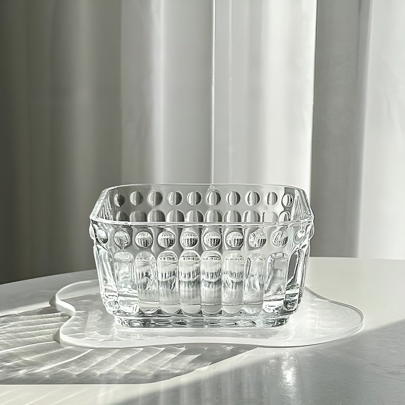 家庭用小型四角ガラスシリアルボウル デザート・フルーツボウル