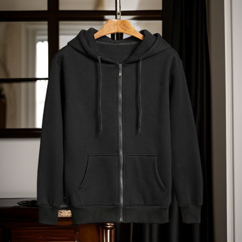 هودي بسحاب مزدوج بغطاء رأس بتصميم فينتاج بلون سادة لخريف وشتاء للجنسين مع شعار