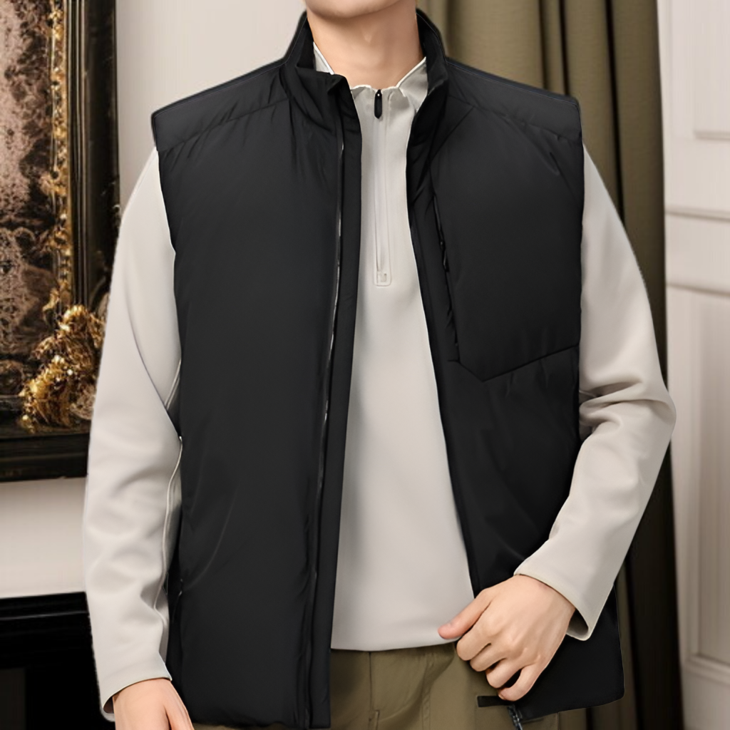 メンズスタンドカラーダウンベスト、厚手のダウンベスト、防風、防水、保温、帯電防止加工、高品質のホワイトダックダウン使用、軽量。