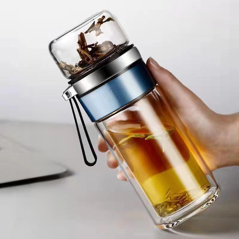 Tea and water separation glass teacup