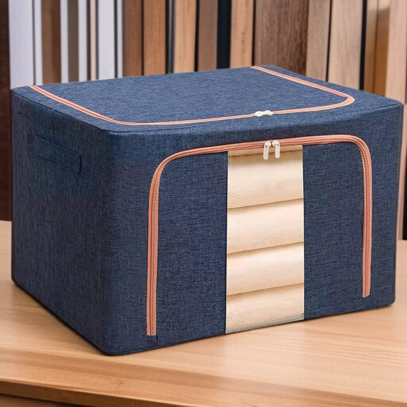 Foldable Double Window Cotton Linen Steel Frame Clothing Storage Box