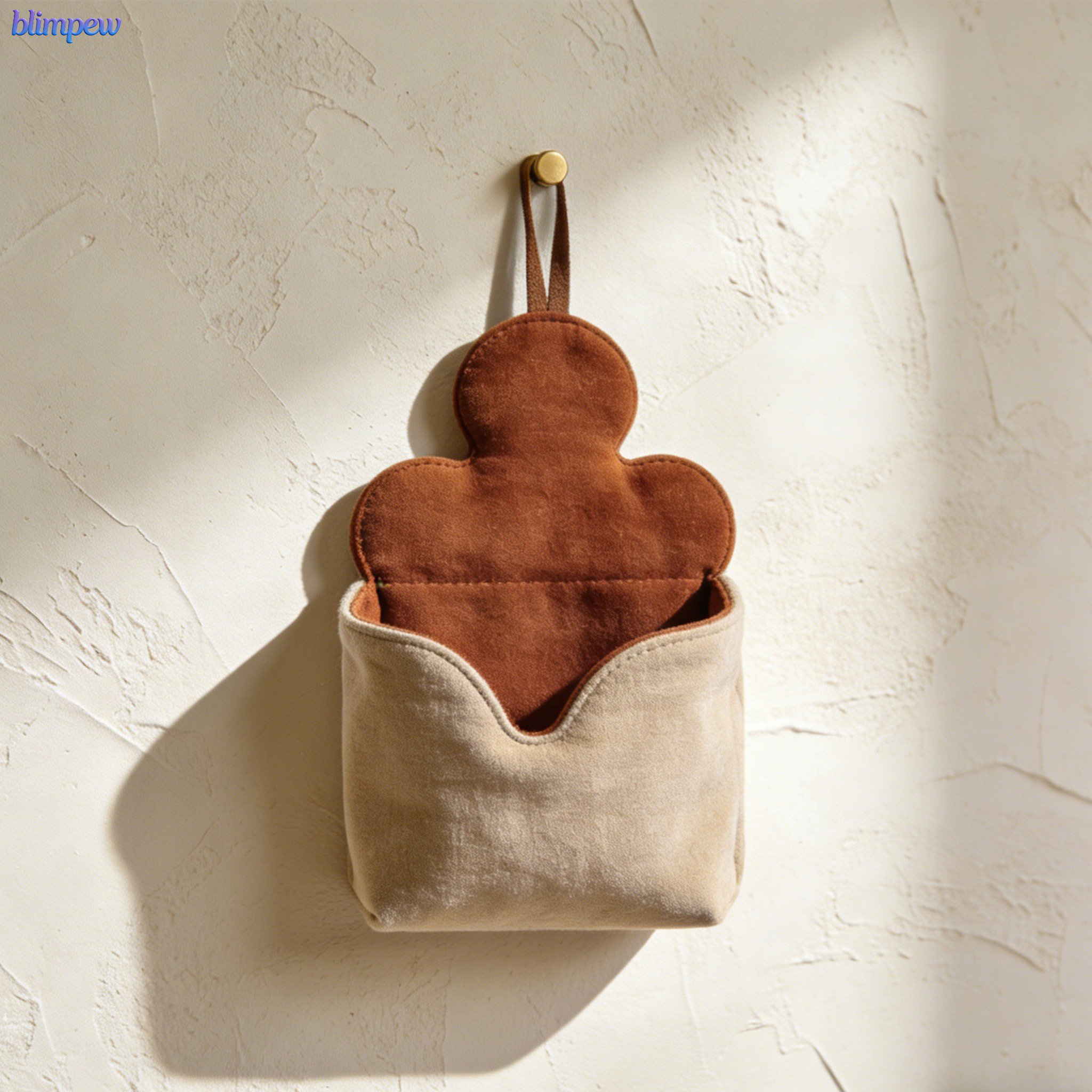 Close-up of fabric bedside organizer with multiple storage compartments