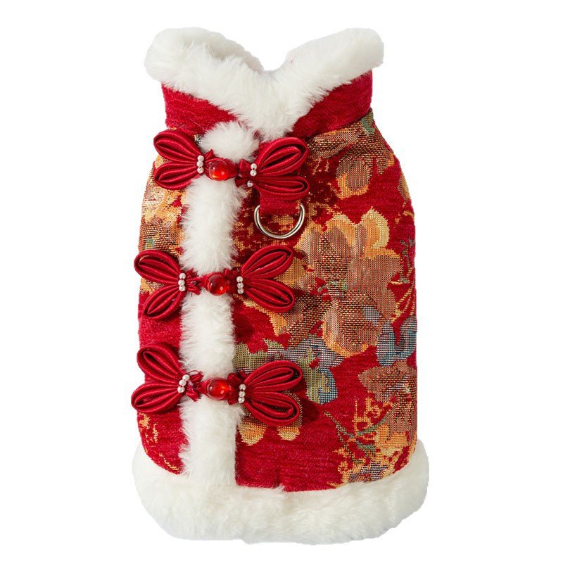 ชุดตรุษจีนสำหรับสุนัขและแมวตัวเล็ก เสื้อกันหนาวผ้าฝ้ายหนา