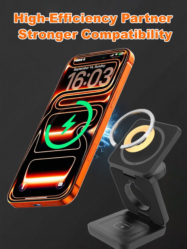 【 Say goodbye to clutter 】 Three in one folding magnetic wireless charger