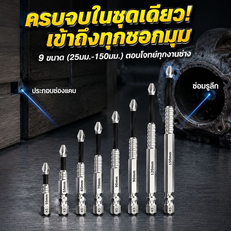 ดอกไขควงหัวแฉกแม่เหล็กป้องกันลื่นและใช้งานทนทาน ขนาดยาว 25-150 มม. ความแข็งสูง