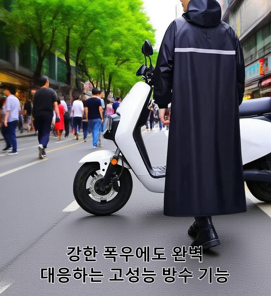 남녀 공용 더블 포켓 두꺼운 지퍼 롱 레인코트 전체 모습