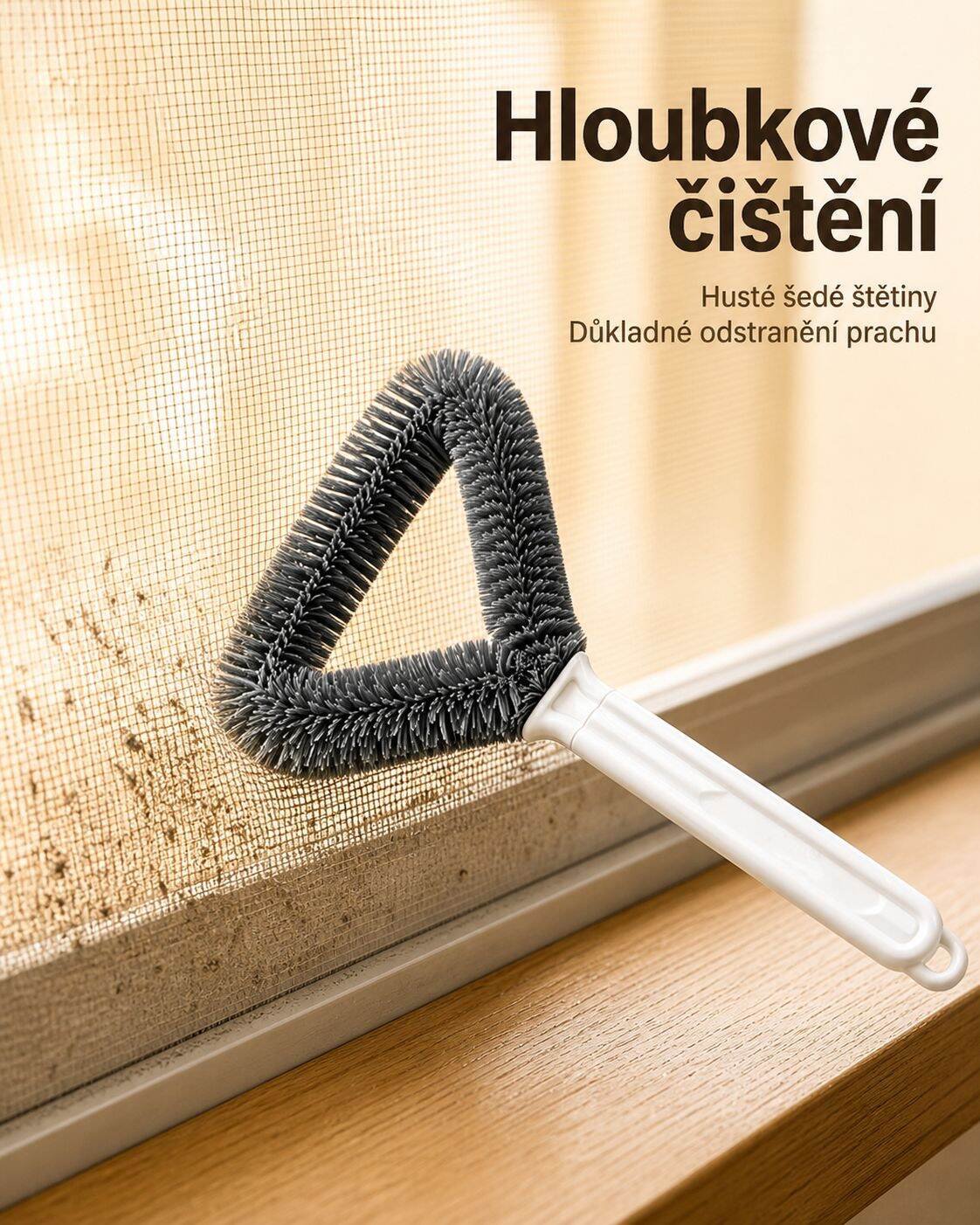 Domácí trojúhelníkový oboustranný čistič okenních sítí bez demontáže