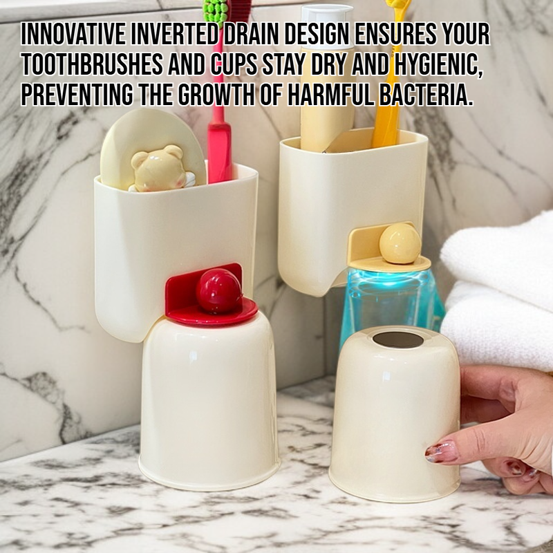 Non perforated magnetic suction inverted drain toothbrush cup storage rack