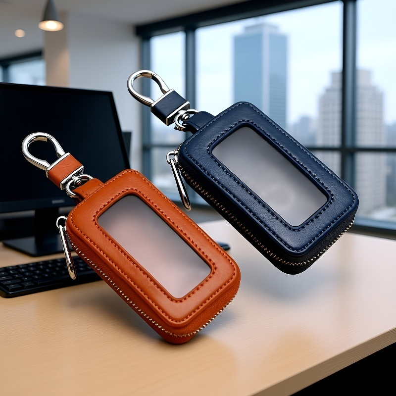 حافظة مفاتيح سيارة مع نافذة مرآة، تصميم كلاسيكي، مناسبة لجميع السيارا