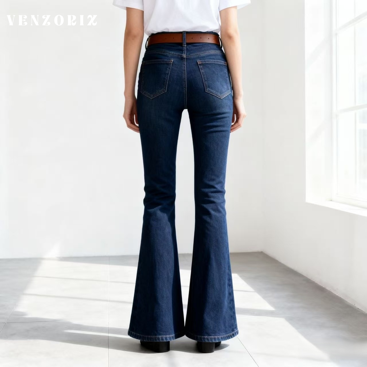 레트로 워시드 블루진 여성 가을 ​​겨울 패션 살짝 플레어 모핑 와이드 레그 팬츠