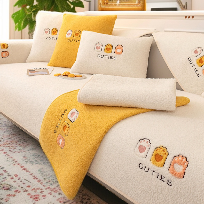 冬のフルカバータオル滑り止めラムズウールソファクッションプラッシュ漫画刺繍フルカバータオルクッション冬の漫画刺繍ブランケット