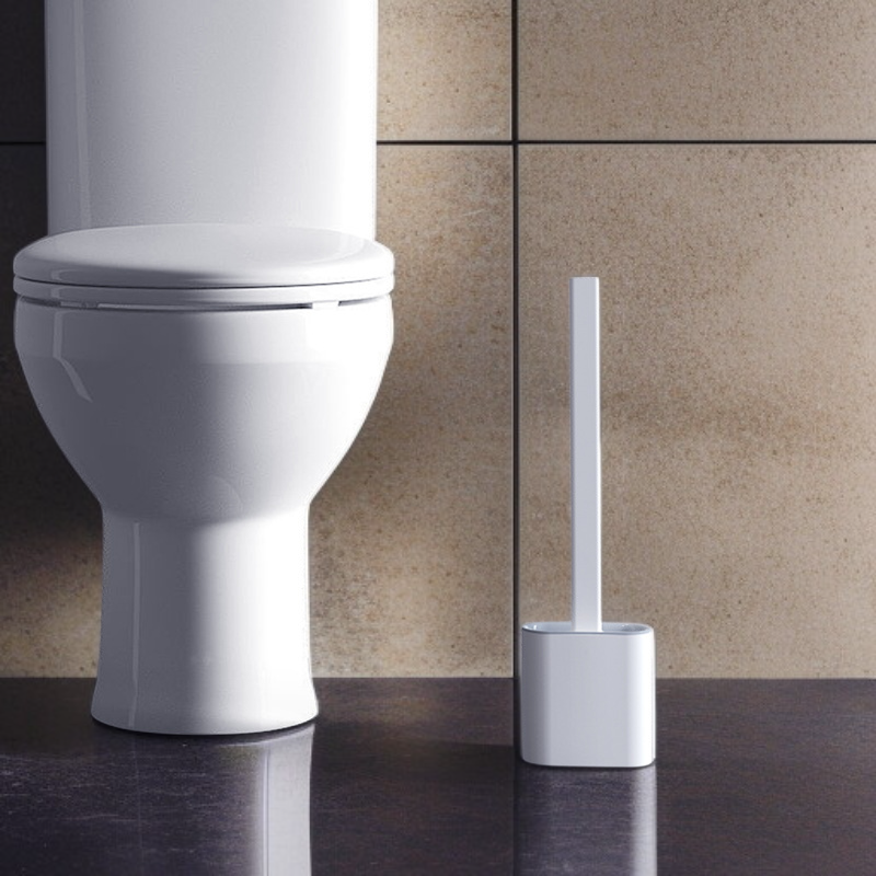 An der Wand montierte Toilettenbürste mit langem Griff und Sockel, Haushalts-Toilettenbürstenset aus