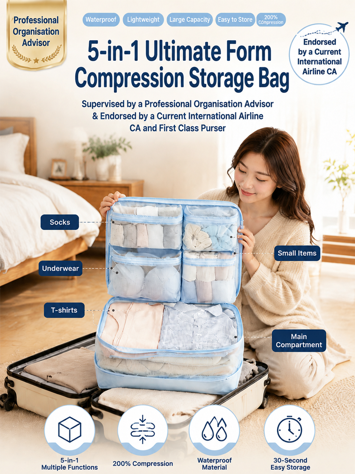 【200% Increased Storage Capacity】5‑in‑1 Compression Storage Bags