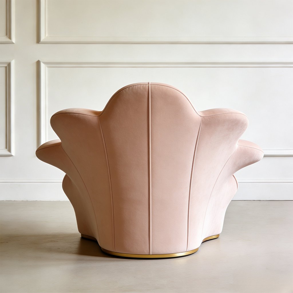 Silla individual con forma cóncava de pétalo en sala moderna