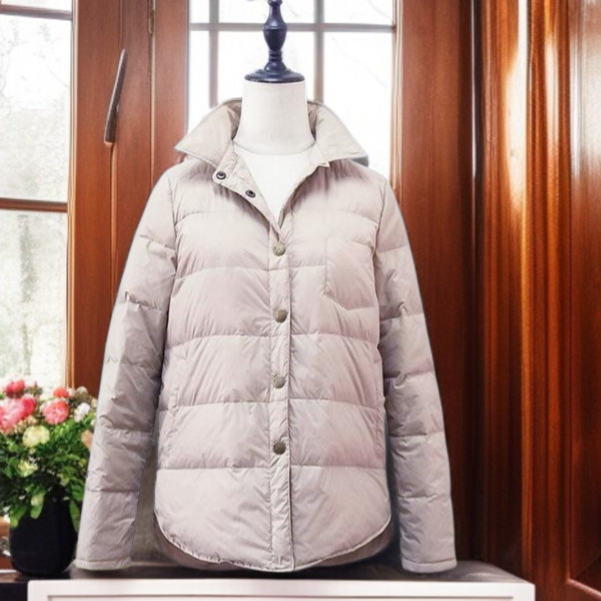 여자 라이트 패딩 화이트 오리털 퓨어 코트 스퀘어 칼라 코트