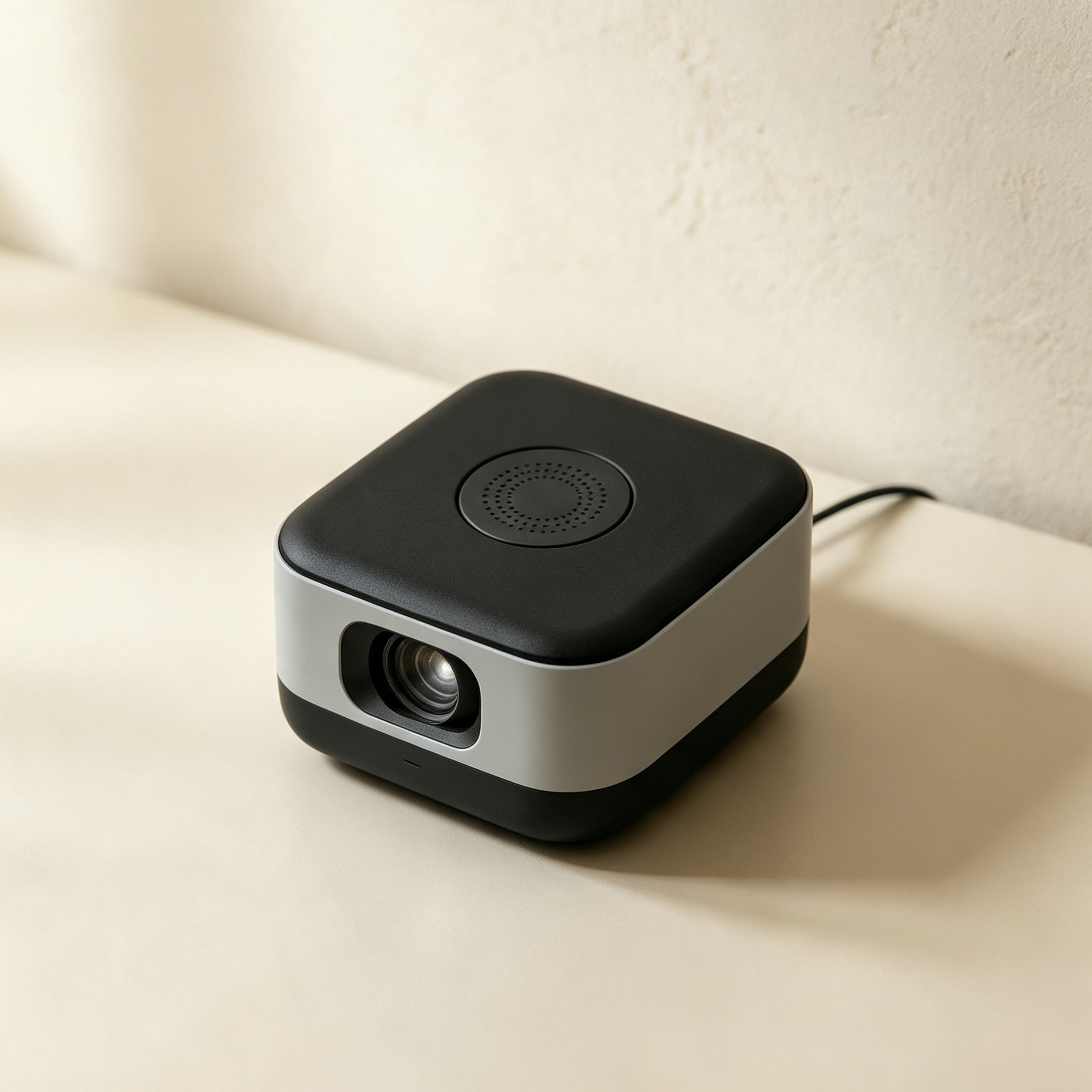 Mini home projector displaying HD movies