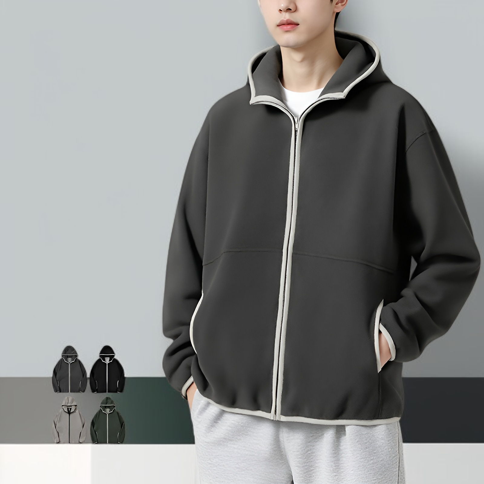 남성용 플리스 컬러 블록 재킷