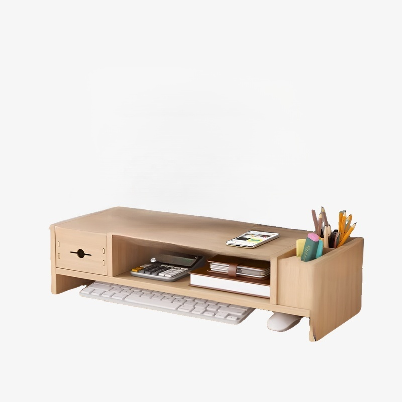 Wooden monitor riser with pull-out drawer