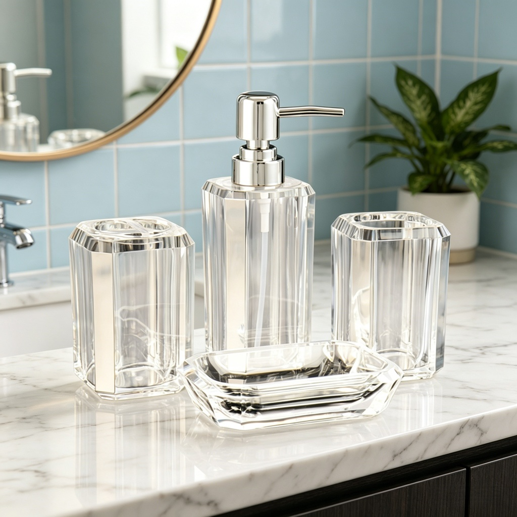 Lot de bouteilles de salle de bain en acrylique et boîte à savon