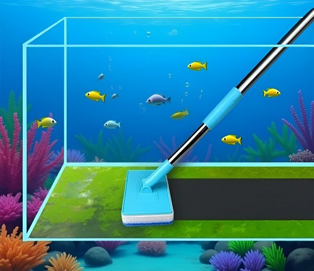 Cepillo limpiador de acuario de mango largo, herramienta de limpieza sin ángulos muertos