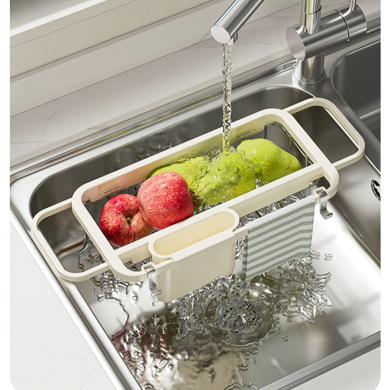 多功能伸縮水槽瀝水收納架