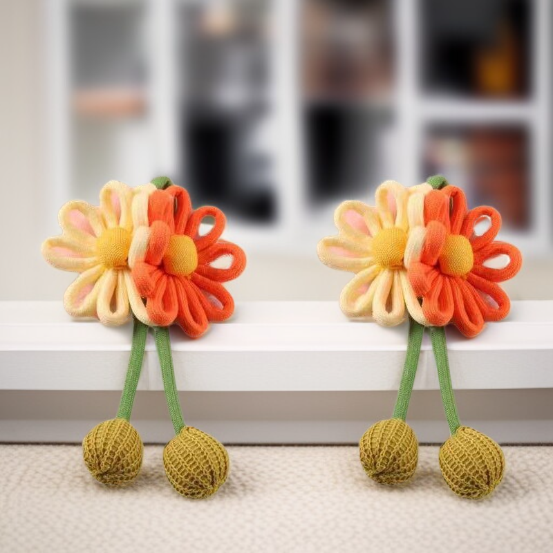 สายรัดม่านห้องนอนลายดอกไม้ ปรับได้ 1 คู่