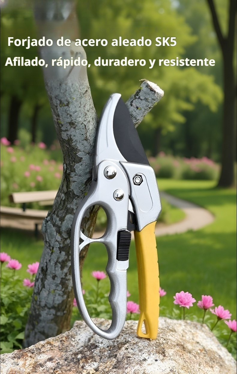 Tijeras de poda multifuncionales cortando ramas gruesas