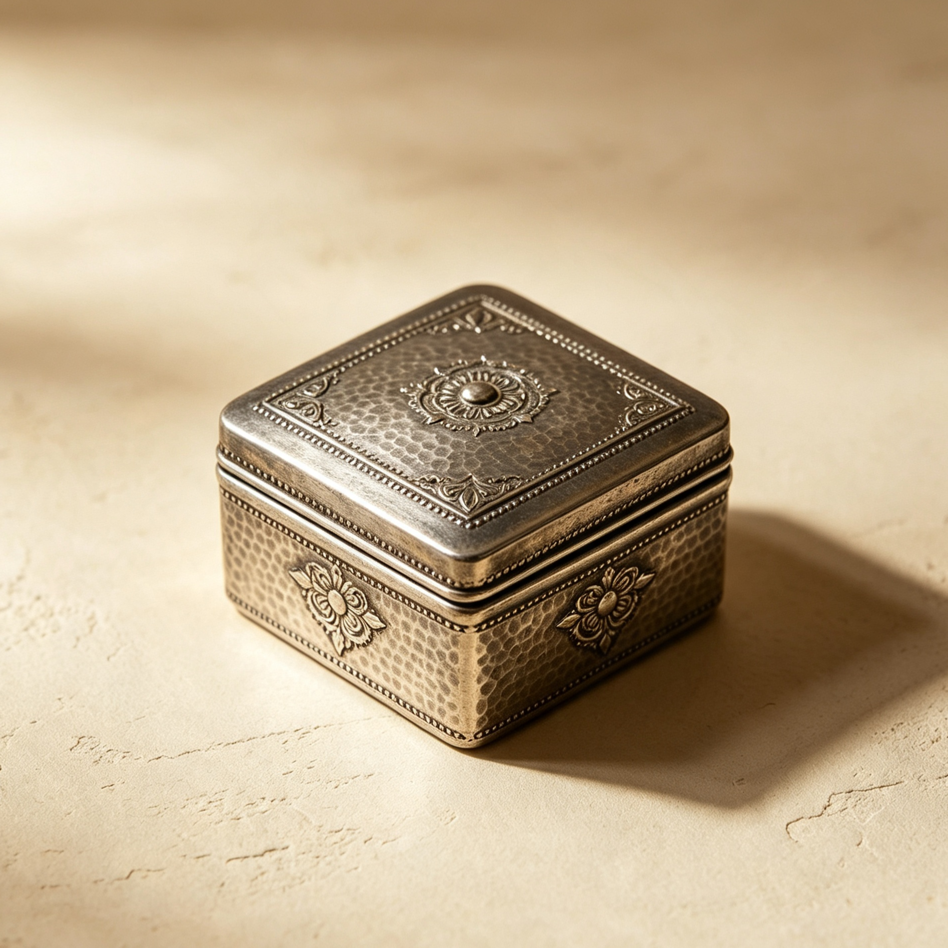 Silver carved storage box (2 pieces)