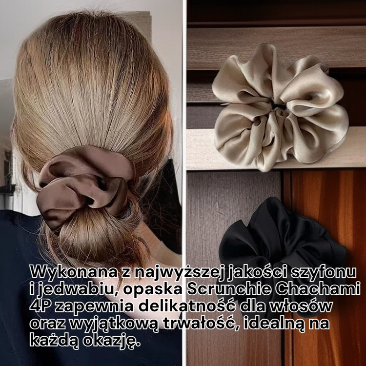  Scrunchie z szyfonu i jedwabiu Chachami 4P – elegancka opaska do włosów