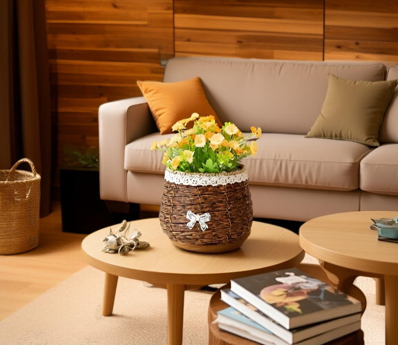 リビングに飾ったフラワーバスケットのイメージ